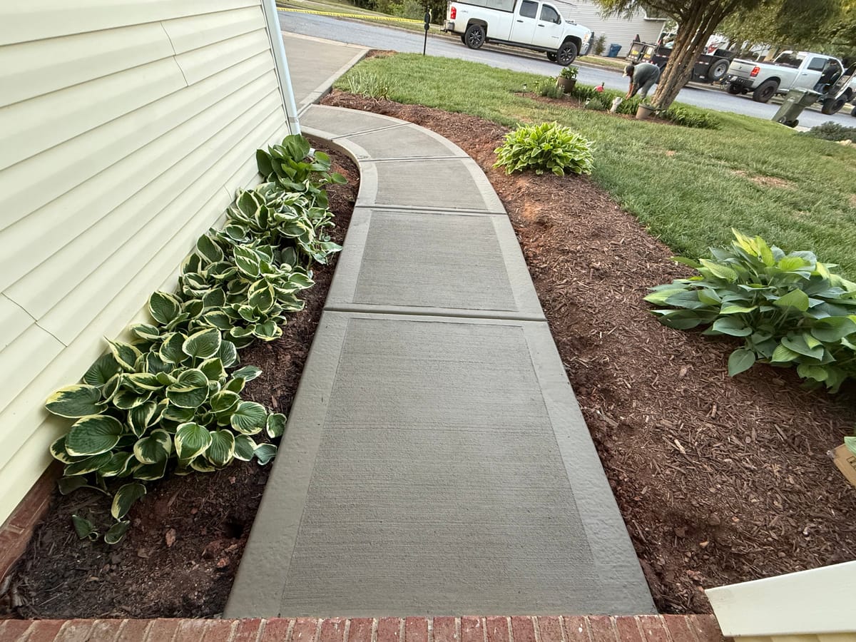 Curved concrete sidewalk pour, front approach, Matthews NC